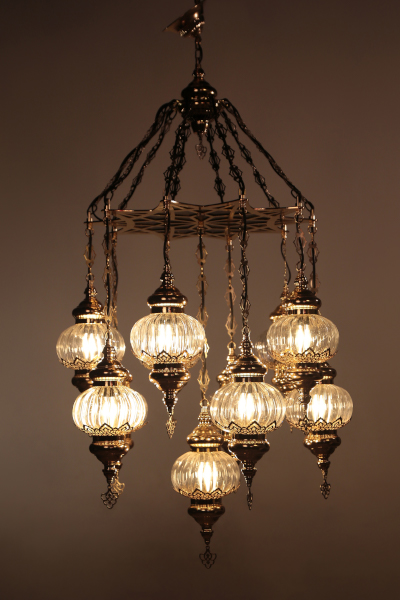 Chic Gold Color Chandelier with 11 Special Pyrex Glasses